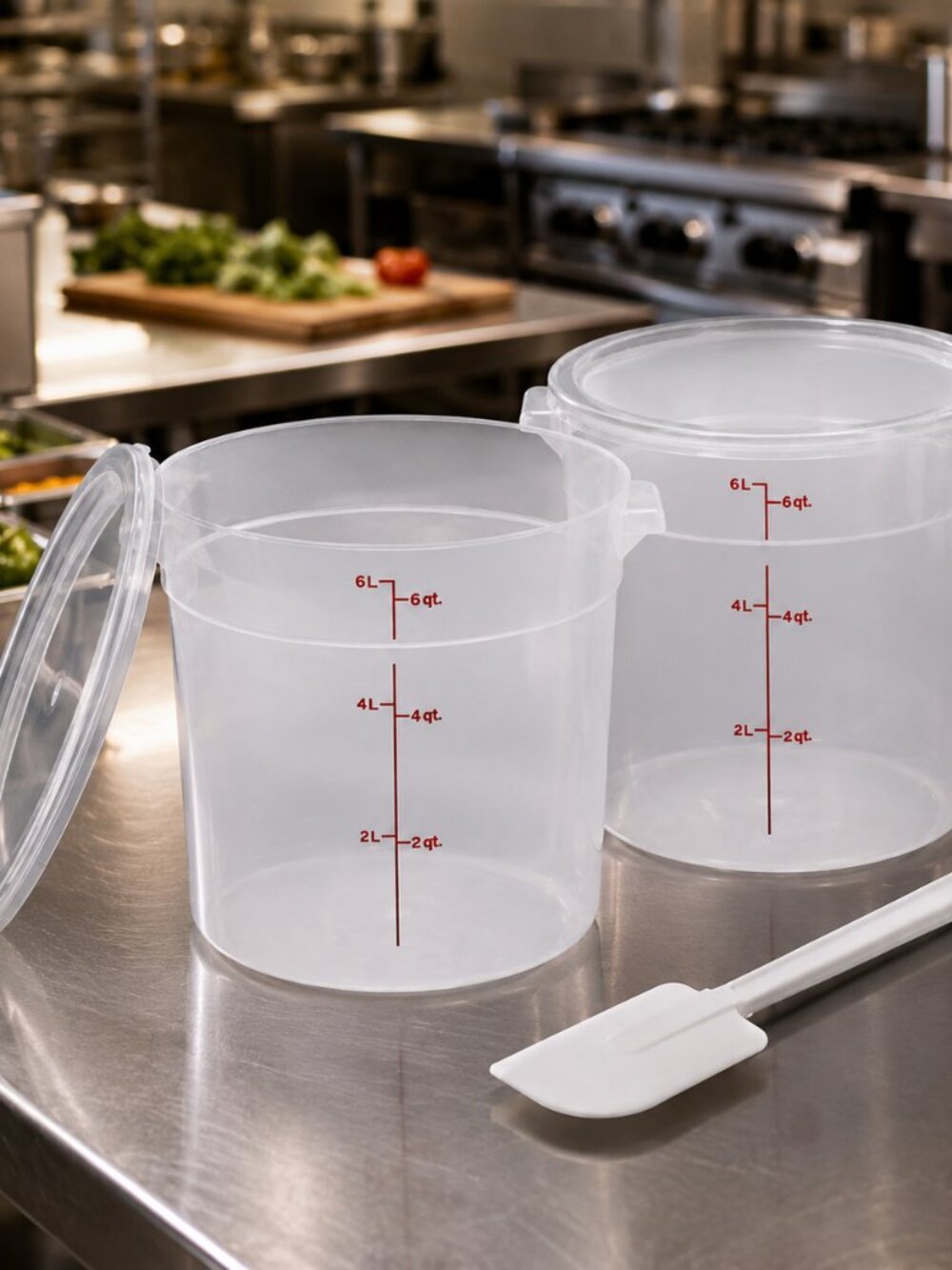 Cambro 6-Quart Round Food Storage Container with Lids & 1 Spatula, 2 Pack